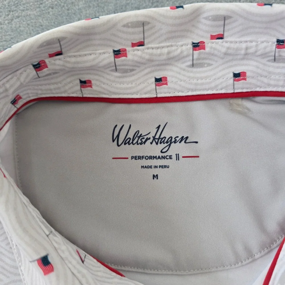 Walter Hagen Mens Performance 11 American Flag Golf Pin Polo Shirt White Size M - Picture 3 of 9